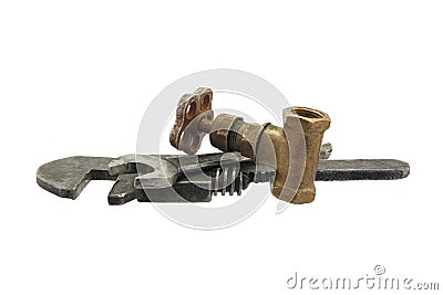 Spanner and faucet tools isolated on white background Stock Photo