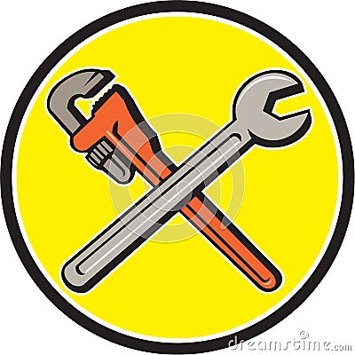 Spanner Monkey Wrench Crossed Circle Cartoon Stock Photo