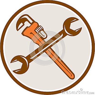 Spanner Monkey Wrench Crossed Circle Retro Stock Photo