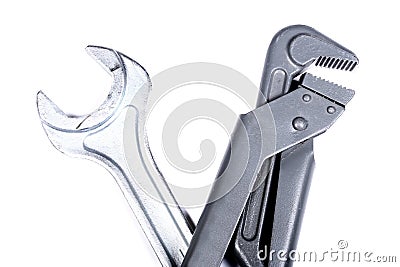 Spanner and plumber wrench Stock Photo