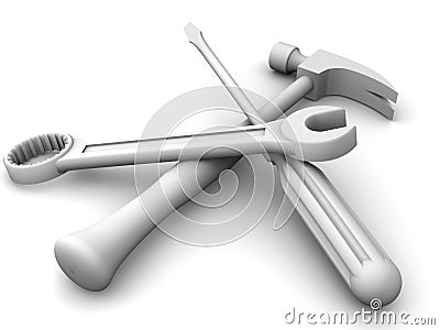 Spanner, screwdriver, hammer Stock Photo