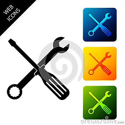 Spanner and screwdriver tools icon isolated. Service tool symbol. Set icons colorful square buttons Vector Illustration