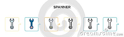 Spanner vector icon in 6 different modern styles. Black, two colored spanner icons designed in filled, outline, line and stroke Vector Illustration