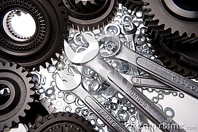 Spanners, nuts & gears Stock Photo