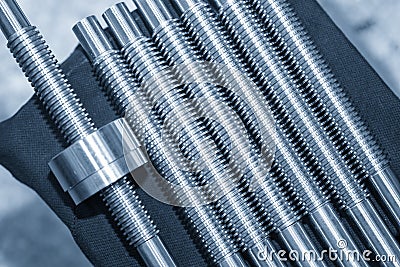 The spare parts of lead ball screw shaft for CNC machine. Stock Photo