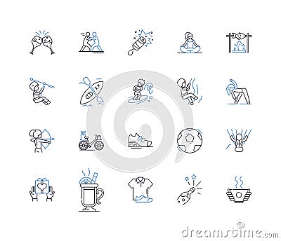 Spare time occupation line icons collection. Writing, Painting, Gardening, Hiking, Reading, Cooking, Knitting vector and Vector Illustration