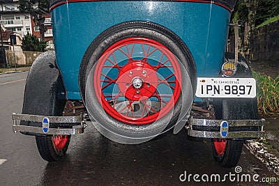 Spare tire in the back of antique Ford 1929 car Editorial Stock Photo