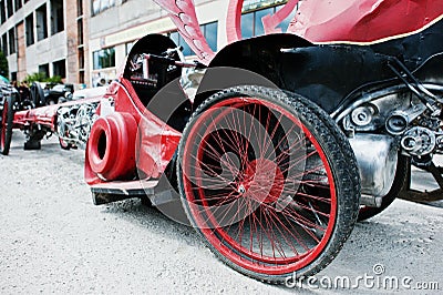 Spare wheels at handmade sport car Editorial Stock Photo