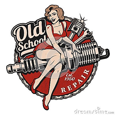 Spark Plug Pin Up Girl color version Cartoon Illustration