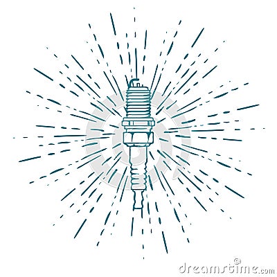 Spark Plug with Vintage Sun Burst Isolated on white Vector Vector Illustration