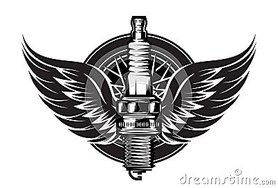 Spark plug with wings. Vintage moto emblem Vector Illustration