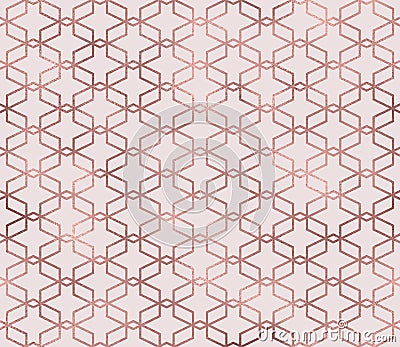 Sparkle geometric seamless pattern with rose gold foil texture. Trendy glitter wallpaper. Modern premium chic background. Stock Photo