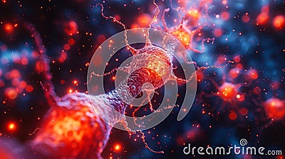 Sparkle golden light shining in Neuron cells neural network under microscope. Nerve cells nervous system in neurology science Stock Photo