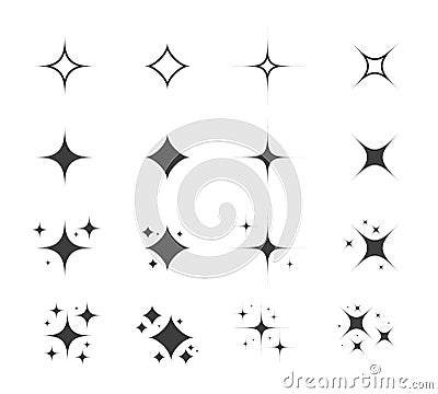 Sparkle icon set. Shiny cartoon stars. Glowing light effect stars and bursts collection Vector Illustration