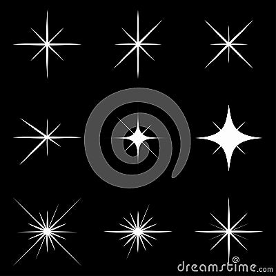 Sparkle lights stars. Set of glowing explosion sign. Fashes sunburst icon. Vector. Vector Illustration