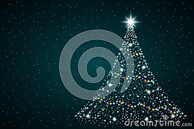 Sparkle magic christmas tree light. Greeting card Merry Christmas and Happy New Year. Vector illustration Vector Illustration