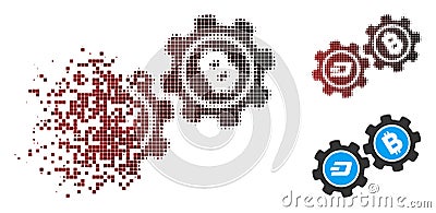 Sparkle Pixel Halftone Dash Bitcoin Gears Icon Vector Illustration