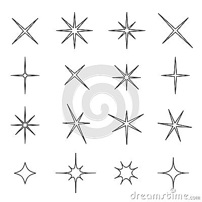 Sparkle star line set Vector Illustration