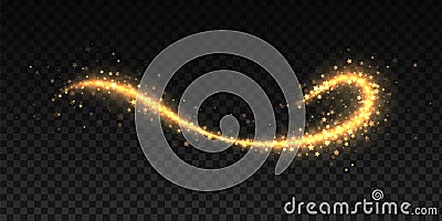 Sparkle stardust. Christmas shining light effects on black background, golden glowing stars, wave of twinkle particles Vector Illustration