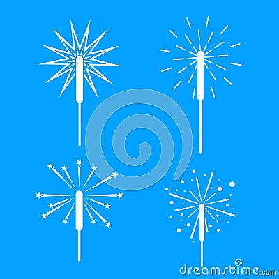 Sparkler fireworks bonfire icons set, simple style Vector Illustration