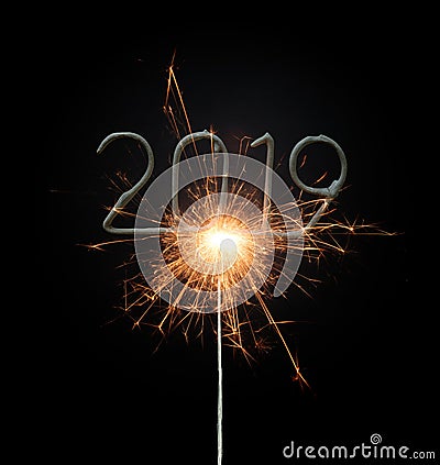 Sparkler isolated on black, 2019 Stock Photo