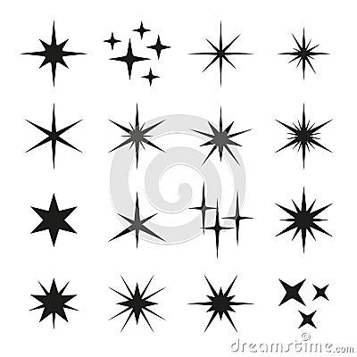 Sparkles Black Template Icons on White Background Vector Illustration