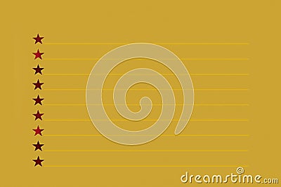 Sparkles stars with lines, a sheet of yellow Notepad, top view Stock Photo