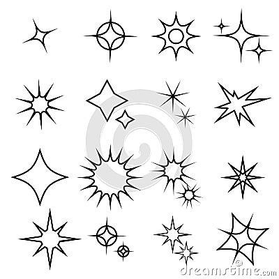 Sparkles thin line icons set. Collection of simple stars, twinkles and lights. Vector illustrations Vector Illustration