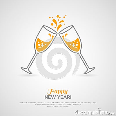 Sparkling champagne glasses. Minimalistic concept Vector Illustration