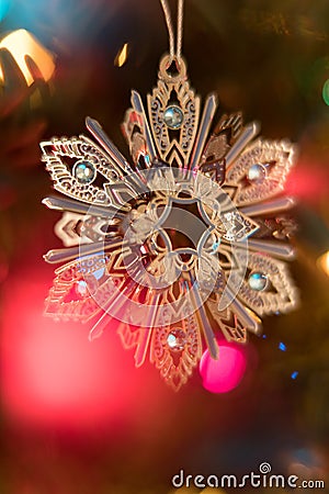 Sparkling Christmas Tree Ornament with Bokeh Stock Photo