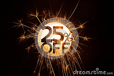 Sparkling circular 25 percent off sign Stock Photo