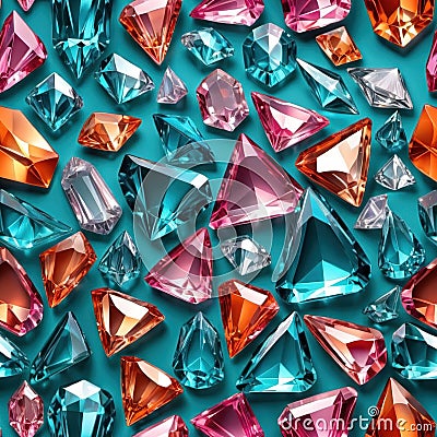 Sparkling crystal gemstones in blue pink and orange, faceted gem background Stock Photo