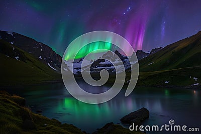 The Sparkling Dance of Aurora Borealis and Nature's Magnificent Work of Art . Stock Photo