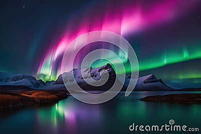 The Sparkling Dance of Aurora Borealis and Nature's Magnificent Work of Art . Stock Photo