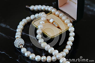 Sparkling Diamond and Pearl Jewellery Stock Photo