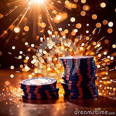 Sparkling dynamic flying poker casino chips, showing the excitement and thrill of gambling Stock Photo