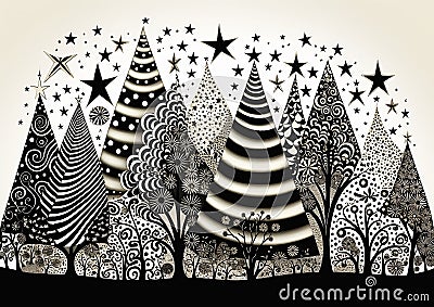 Sparkling Festivity: A Bold Stencil Drawing of Trees in a Festiv Stock Photo