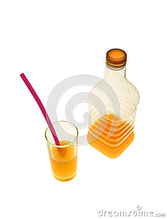 Sparkling fruit juices in glasses and bottles Stock Photo