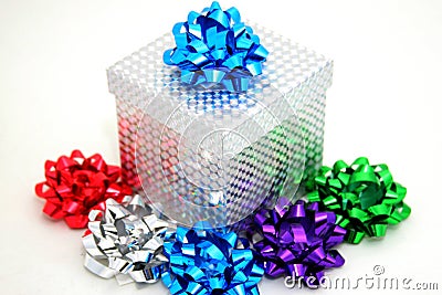 Sparkling Gift Box and Bows Stock Photo