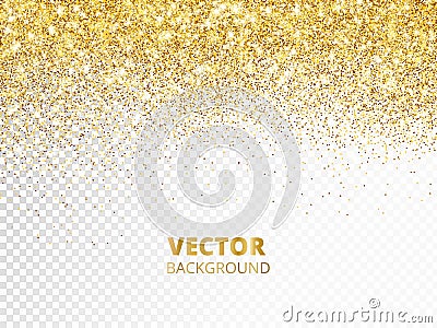 Sparkling glitter border, frame. Falling golden dust isolated on transparent background. Vector decoration. Vector Illustration