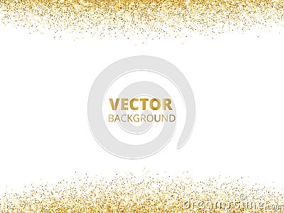 Sparkling glitter border, frame. Falling golden dust isolated on white background. Vector gold glittering decoration. Vector Illustration