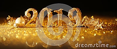 2019 in gold numbers celebrating the New Year Stock Photo
