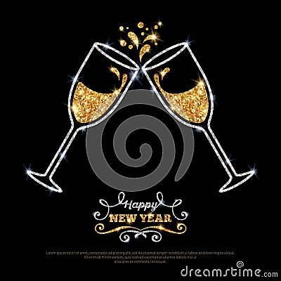 Sparkling gold silver champagne glasses Vector Illustration