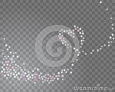 Sparkling line heart stream from sakura flowers on a transparent background. Vector Cartoon Illustration
