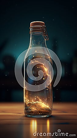 Sparkling magic potion in a bottle. 3d rendering. Stock Photo