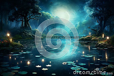Sparkling Magical pond of stars. Generate Ai Stock Photo