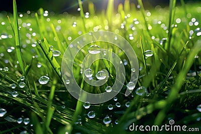 Sparkling morning dew on a patch of green grass, accentuating the connection between chlorophyll, water, and the natural Stock Photo