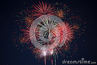 Sparkling red green yellow celebration fireworks Stock Photo