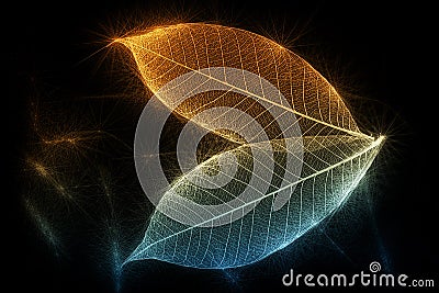 Sparkling Skeletal Leaves on Black Stock Photo