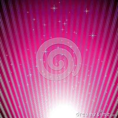 Sparkling stars on magenta light burst Vector Illustration